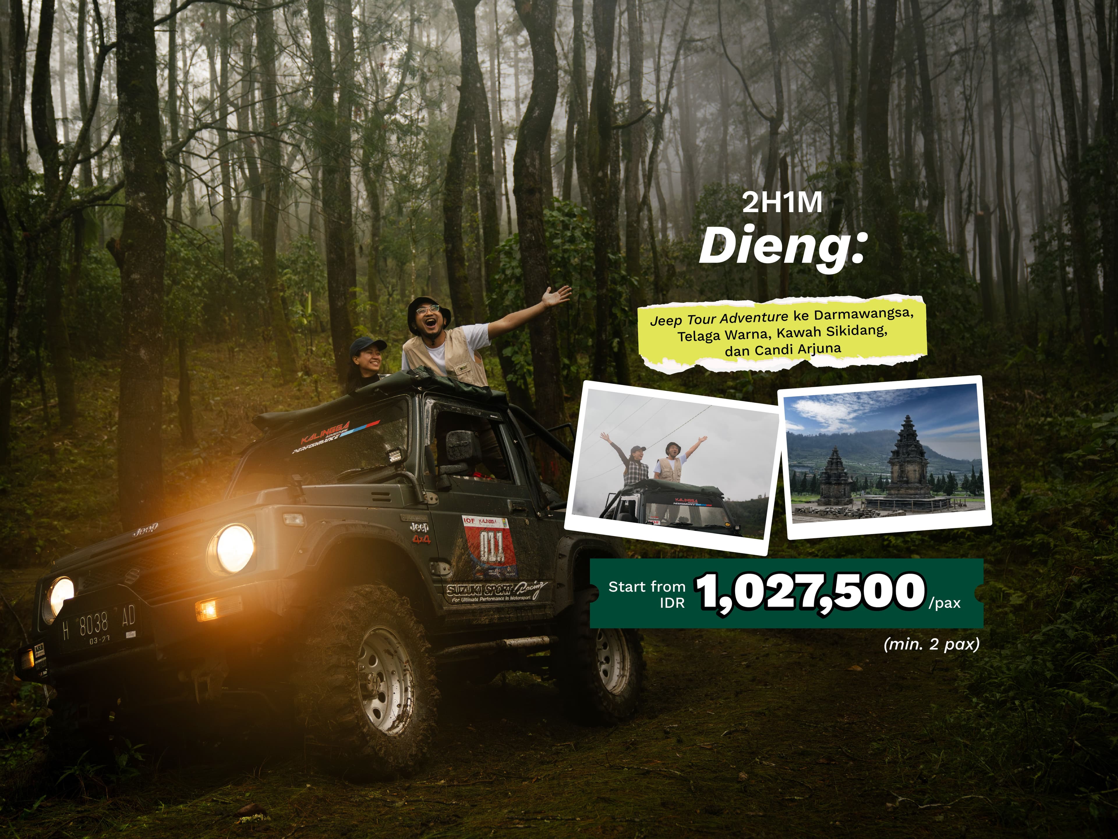2H1M Dieng: Jeep Tour Adventure ke Darmawangsa, Telaga Warna, Kawah Sikidang, dan Candi Arjuna